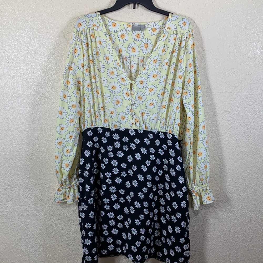 ASOS Design Dress Yelllow Black Floral Size 12